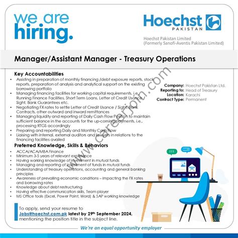 Treasury Operations Assistant .